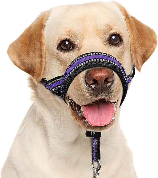 BARKLESS Soft Dog Head Collar, Patented Padded No Pull Head Halter, Training Nose Leash with Safety Link for Medium Large Dogs, Adjustable Muzzle Leash, Easy Control for Walking (L, Purple)