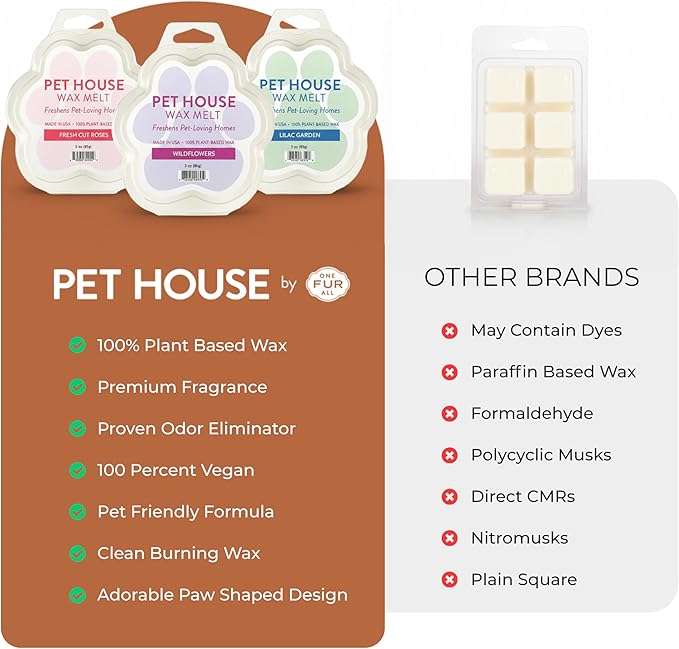 One Fur All Pet House Wax Melts - Vanilla Sandalwood Pack of 2 - Odor Eliminating, Long-Lasting Scented Wax Melts - Pet-Friendly, Natural