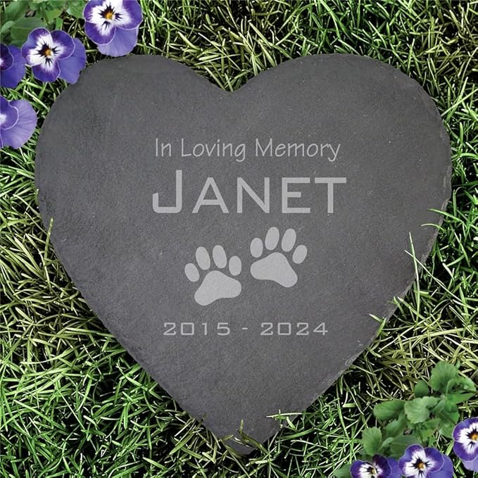 GiftsForYouNow Engraved in Loving Memory Paw Prints Personalized Pet Memorial Garden Stone, 10", Dog Headstone, Heart Shaped Slate