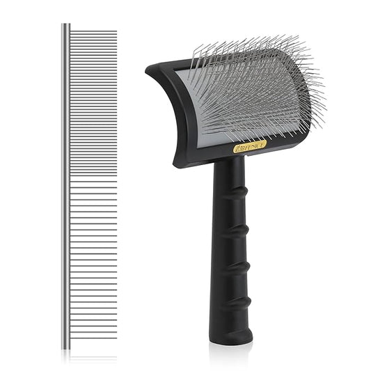 Fenice Peak Premium Dog Slicker Brush for Thick Fur, Ultra-Long 0.98" Pins, 135° Memory Soft Pins, Comfortable Non-Slip Handle, Ideal for Goldendoodle, Poodle & Labradoodle, Black