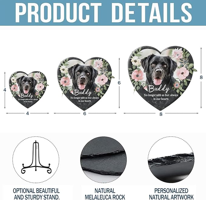 Custom Dog Memorial Stone with Photo & Name – Personalized Pet Headstone, Paw Print Keepsake Gift for Dog Loss, Outdoor Garden Slate Plaque