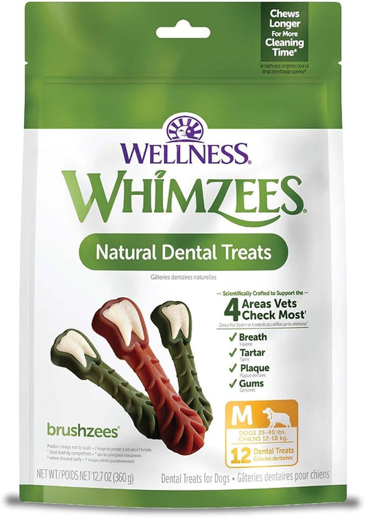 Whimzees Wellness Brushzees Dog Dental Treats, Medium Size Stick, (12 Count)