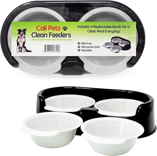 Cali Pets Clean Feeder Pet Bowls with Stand | Interchangeable Large Dog Food Bowls or Cat Feeder Bowl Set | BPA Free Plastic Pet Feeding Station
