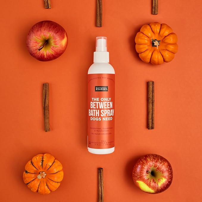 Natural Rapport Dog Cologne - Spiced Apple & Pumpkin Scent - The Only Between Bath Spray Dogs Need - Convenient, Dog Deodorant Spray and Pet Odor Eliminator Perfume (8 fl oz.)