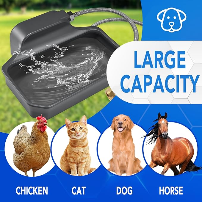 PETTEN Automatic Water Dispenser for Dogs 3.5L/118oz, Large Capacity Auto Dog Water Dispenser Outdoor with 3/4" GHT Male Faucet Connector, Dog Water Bowl Dispenser for Dog, Cat, Livestock(Gray)
