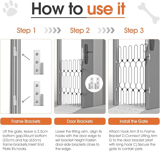 Metal Retractable Dog Gate for Front Door, Adjustable Pet Barrier for Doorways, Easy Open Door Blocker for Dogs and Cats, Foldable Space-Saving Gate for Apartments, RVs Indoor Outdoor