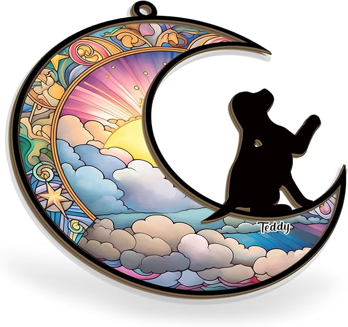 Personalized Dog Memorial Suncatcher/Ornament - Custom Name Dogs Loss Memorial Christmas 2023 Ornament, Stained Glass Light Catcher Dog Sympathy Gift, Pet Remembrance Keepsake Memory Windows Hangings