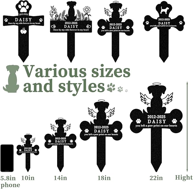 Personalized Dog Grave Markers Outdoor, Metal Waterproof Pet Grave Marker with Custom Name & Years, Pet Headstones for Dogs, Memorial Gifts for Loss of Dog (Style 1)
