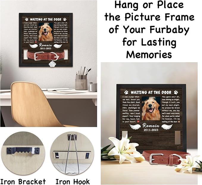 Personalized Dog Memorial Picture Frame Gifts for Loss of Pet- Fits 3 Collar Lengths, in Memory of Dog Passing Away Sympathy Gifts