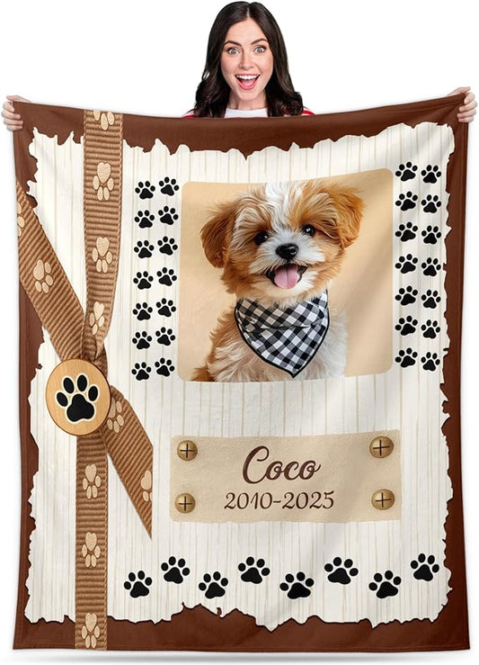 Pet Memorial Blanket Gift - Personalized Dog Memorial Blankets, Pet Sympathy Gifts for Loss of Dogs for Pets Lovers, Dog Bereavement Passing Away Gift, Custom Dogs Blanket (E)