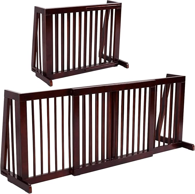 Giantex Expandable Wood Dog Gate, 28''-80'' Adjustable Freestanding Safety Gate, Step Over Fence for Small to Medium Sized Pets, Indoor House Doorway Stairs Extra Wide Fence