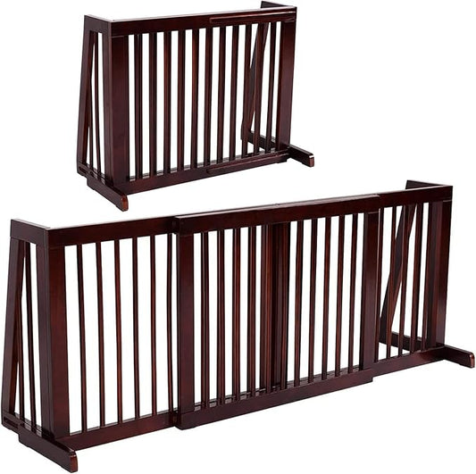 Giantex Expandable Wood Dog Gate, 28''-80'' Adjustable Freestanding Safety Gate, Step Over Fence for Small to Medium Sized Pets, Indoor House Doorway Stairs Extra Wide Fence