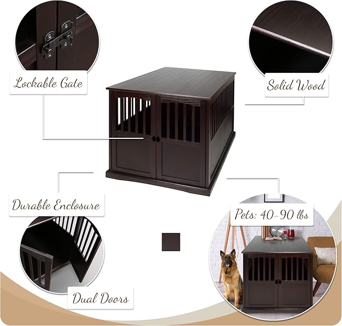 Casual Home Wooden Extra Large Pet Crate, End Table, Espresso