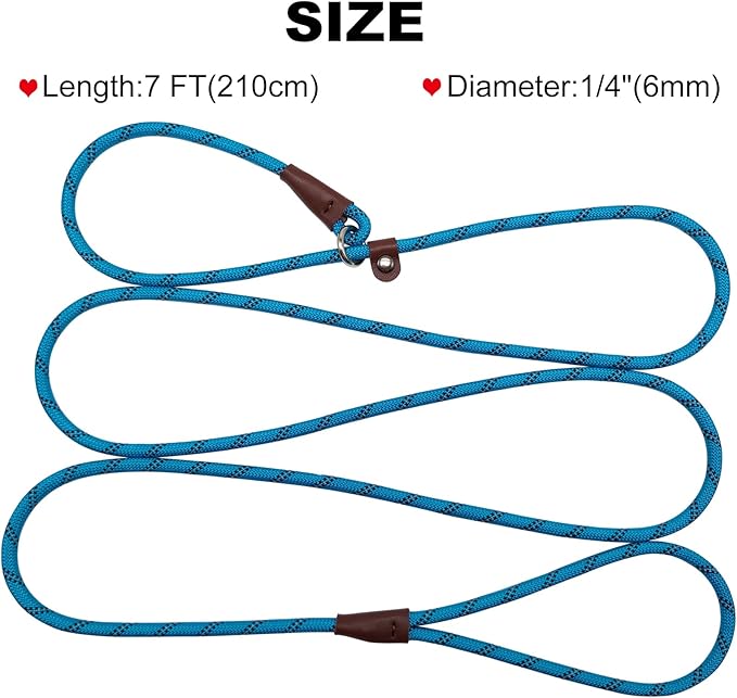 7FT Slip Lead Dog Leash for Small Dogs, No Pull Puppy Training Lead, Lightweight Sturdy Pet Slip Rope Leash Easy On/Off, Blue