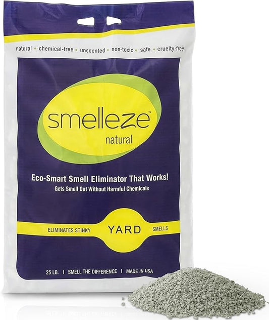 SMELLEZE 25 lb. Yard Odor Eliminator for Dogs – Long-Lasting Turf Cleaner for Pet Urine Outdoor & Poop | Safe for People, Pets, Plants & Planet | Works on Grass, Gravel, Patios & Kennels