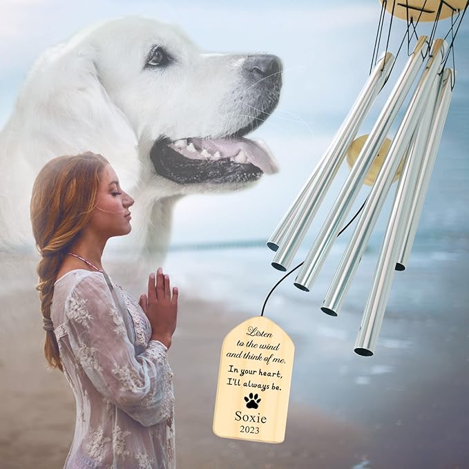 Dog Memorial Gifts, Jocidea Personalized Pet Memorial Wind Chime, Loss of Dog Sympathy Gift, Pet Remembrance Gifts, in Memory of Dog Cat, Loss of Pet - in Your Heart, I'll Always Be