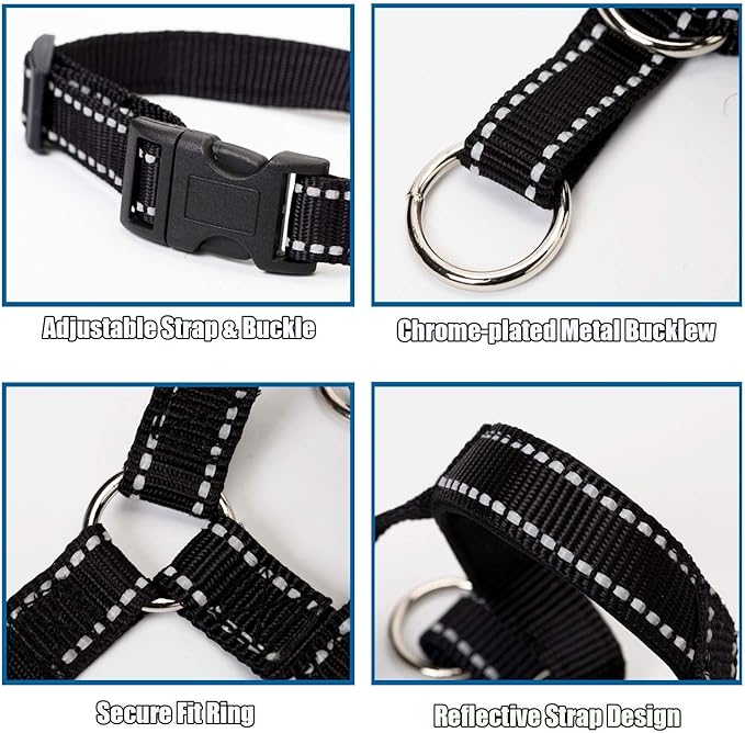 Dog Head Collar with Reflective Fabric, Adjustable Dog Head Harness to Prevent Pulling for Small Medium and Large Dogs(S, Red)