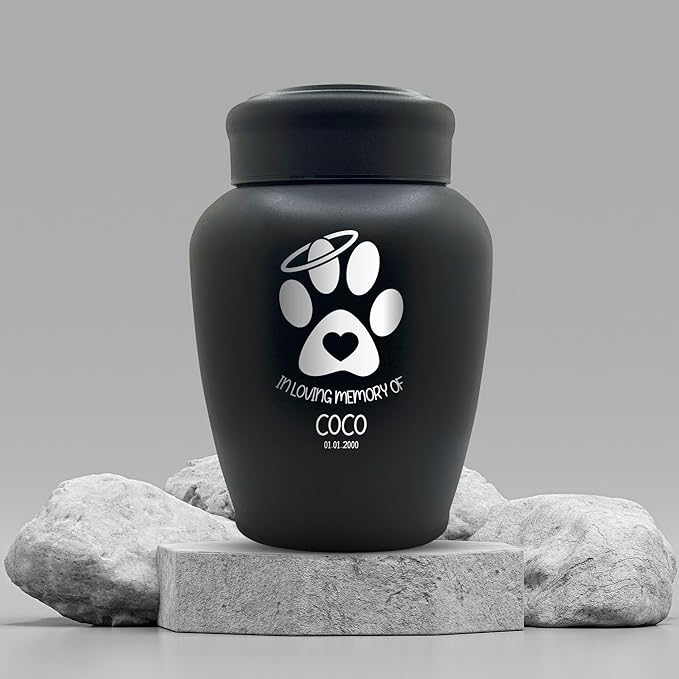 Personalized Custom Dog Urn Engraved Dog Name and Date - Stainless Steel Large Cremation urns for Dogs Ashes with Airtight Closure | up to 150 lbs Capacity | Paw Heart and Halo