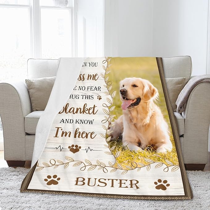 Ship Next Day,Personalized Dog Memorial Blanket with Photo:Made in USA,Custom Pet Memorial Gifts for Loss of Dog,Cat,Pet,Sympathy Bereavement for Loss of Pet