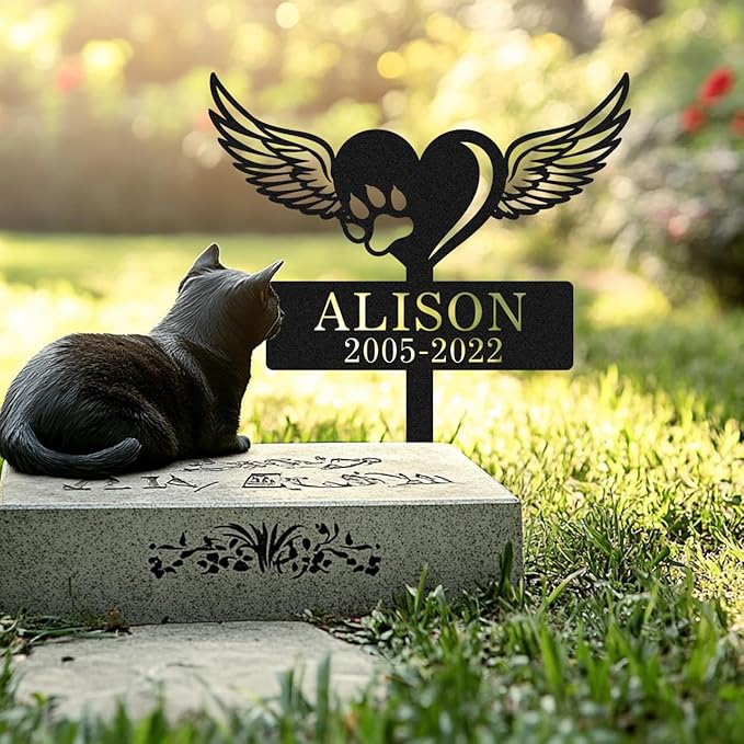 Personalized Metal Dog Memorial Grave Marker with Wings and Paw, Custom Dog Memorial Garden Stake Yard Art Engraved Sign, Customized Pet Memorial Stake Grave Markers Memorial Gift for Dogs