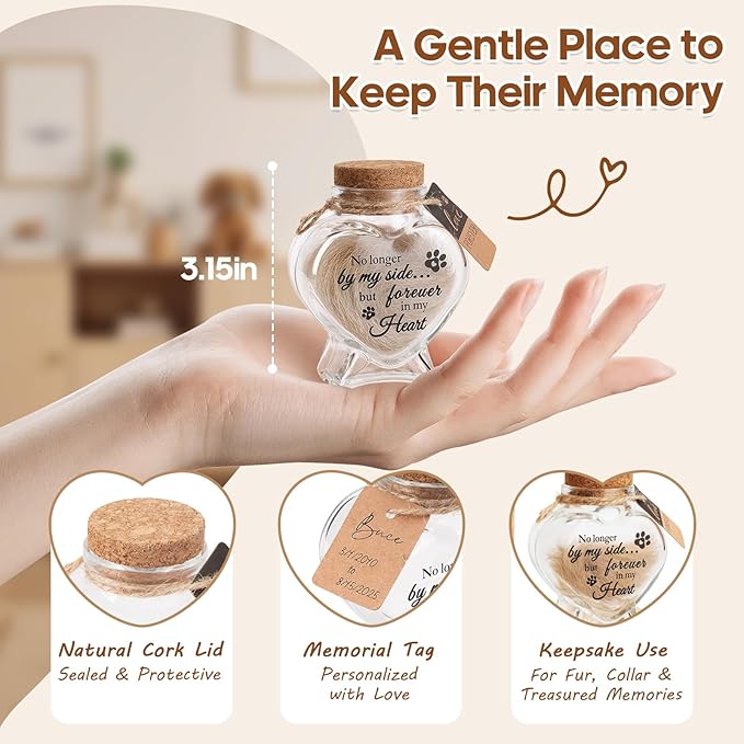Dog Memorial Gifts for Loss of Dog – Rotating Wooden 4x6 Picture Frame with Fur Keepsake Jar & Writable Name Card, Pet Remembrance Sympathy Gift for Dog & Cat Lovers (Natural Wood)