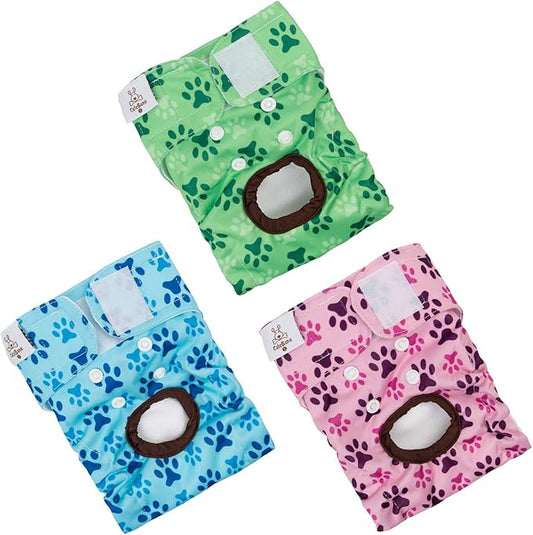 CuteBone Dog Diapers Female Washable Small Medium Large 3 Pack Reusable Doggie Diapers Puppy Period Pants for Doggy Heat Cycle Peeing