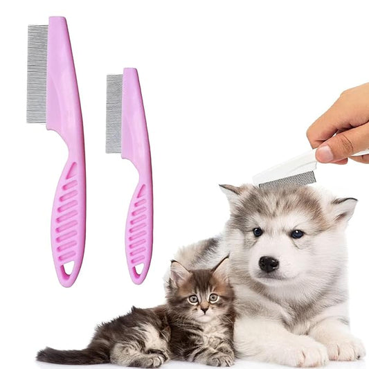 Flea Comb for Dogs and Cats, 2026 New Multifunctional Pet Lice Comb Fine Tooth Grooming Massage Brush for Removing Tear Stains, Fleas (Pink)