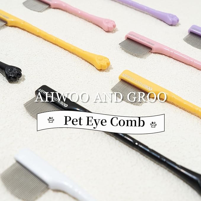 2 Pack Stainless Steel Dog Eye Comb - Small Design for Pet Facial & Paw Grooming, Round-Tip Arc Teeth, ABS Handle, Puppy Flea Brush, Fit Yorkie, Shih Tzu, Maltese, Maltipoo, Pomeranian, Cat
