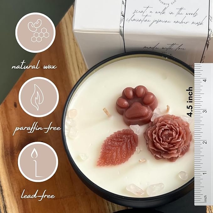 Paw Print Pet Loss Bereavement Candle – Dog Memorial Gifts for Loss of Dogs, Pet Sympathy & Condolence Gift, Rainbow Bridge Remembrance Candle with Rose Quartz Stones, in Memory of Dog Gift