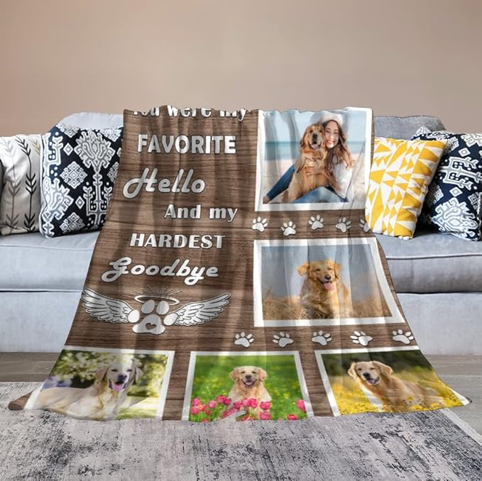 Artsadd Personalized Throw Blanket with Dog Cat Pet Photo,Dog Memorial Picture Customized Blanket in Loving Memory for Family and Friends Custom Bed Throw Blanket Sympathy Remembrance Gift