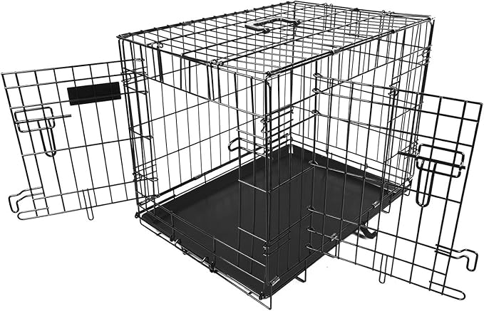【Medium 30 INCH】 iMounTEK Folding Metal Pet Dog Puppy Cat Cage Crate Kennel W/Tray. 2 Doors Wire Cage for Training, Removable & Washable Pan Tray [Rust Resistant] Quick Assembly!