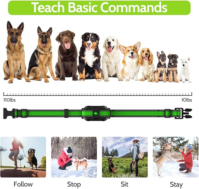 Dog Training Collar Electric Dog Collar with 4 Training Modes and Rechargeable Remote Waterproof Range 3300Ft for Small Medium Large Dogs(Green)