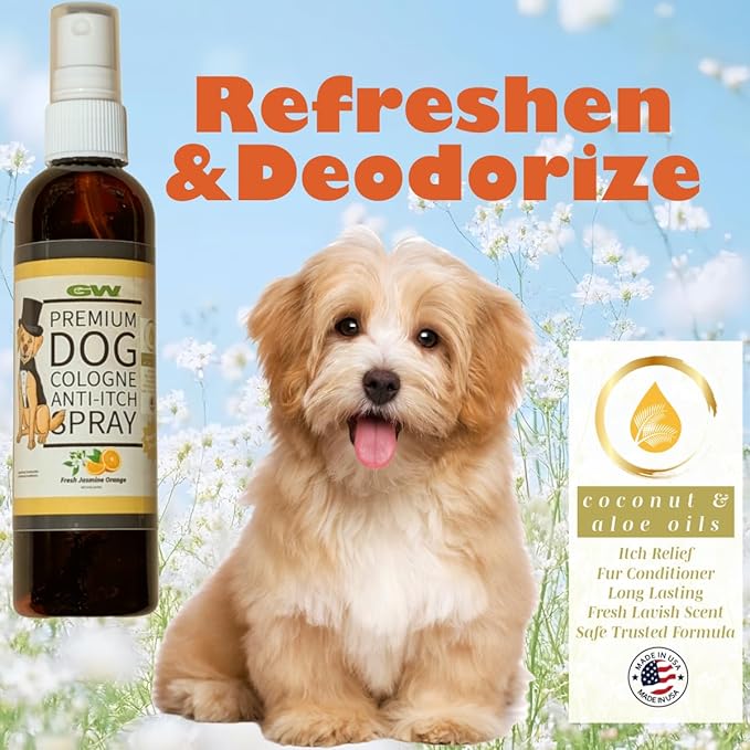 GW Natural Dog Deodorant Cologne & Anti-Itch Spray for Dogs and Cats with Jasmine Orange Blossom Scent