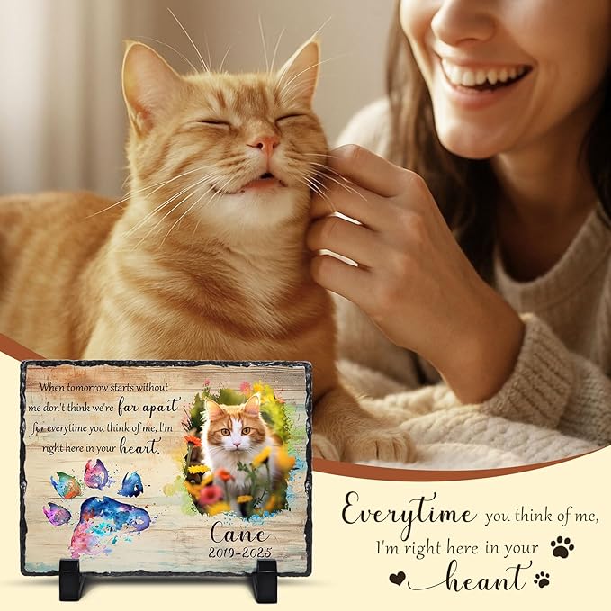Ship Next Day, Customized Pet Memorial Stones for Dogs Cats Memorial Gifts for Loss of Dog Death Sympathy Gift with Photo Picture Name Date Personalized Pet Frame