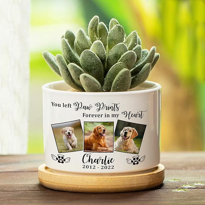 Personalized Pet Memorial Plant Pot Ceramic Dog in Picture Deceased Customized Dog Rememberance Passing Away Heartfelt Sentimental Quote Frame Gift for Pet Owner Christmas Meaningful Birthday