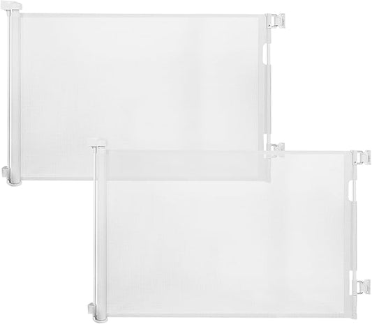 2-Pack Retractable Baby Gate for Stairs-33”Height, Expands up to 55”Width-Safety Gate for Infants, Toddlers, Dogs & Pets-Easy Install, Secure Closure, White Mesh Design for Indoor & Outdoor Use