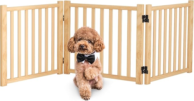 Solid Wood Freestanding Pet Gate,Nature Wood Dog Gates for Doorways The House,Pet Gate for Stairs,Freestanding Indoor Gate Safety Fence,16.9" Height-3 Panels