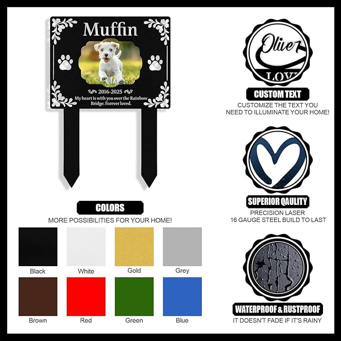 Custom Dog Grave Markers Outdoor, Personalized Pet Grave Marker Dog Memorial with Photo and Name, Outdoor Weatherproof Pet Cemetery Sign, Personalized Dog Memorial Gifts for Loss of Dog