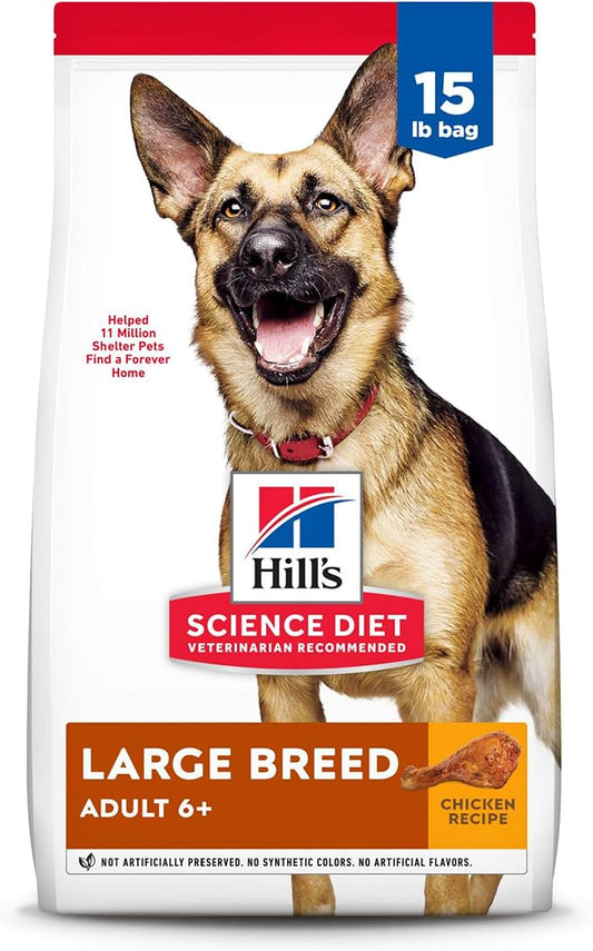 Hill's Science Diet Large Breed Senior Dry Dog Food Adult 6+, Quality Protein for Joint Support & Lean Muscles, Chicken Recipe, 15 lb. Bag