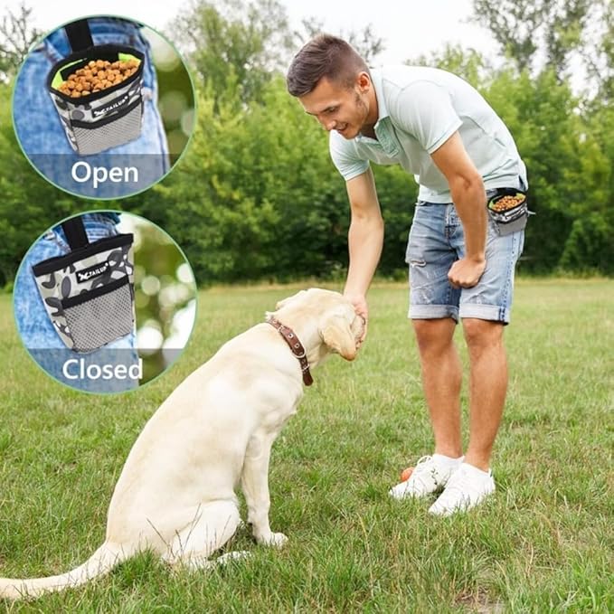 Mini Dog Treat Training Pouch Clip On Belt Hand-Free Pet Snack Bag Portable Puppy Training Reward Pouch Auto Closure for Dog Training Behavior Aids (Camouflage)