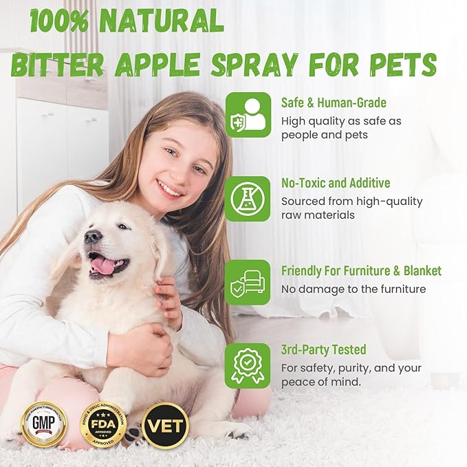 No Chew Spray for Dogs, Bitter Apple Spray for Dogs Cats Anti Chewing Licking from Furniture, Bandages, Dog Training & Behavior Aids Spray, Indoor & Outdoor Use, 200ML (Colorless, 2-Pack)