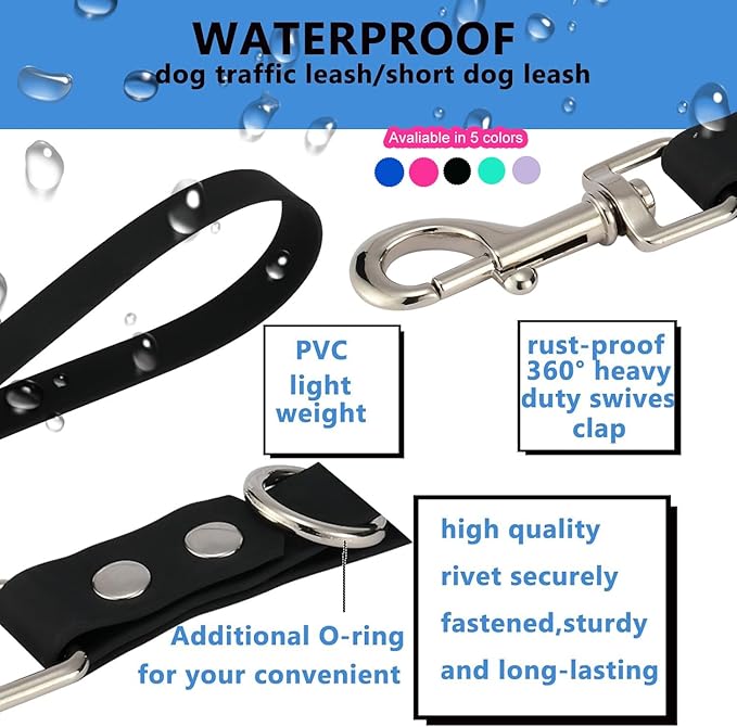 Short Dog Leash - 9 Inch Dogs Lead Green Grab Tab Heavy Duty Waterproof PVC Dog Training Traffic Leashes for Safety Control Behavior Correction Hiking Backup & All Breeds(Green, 9")