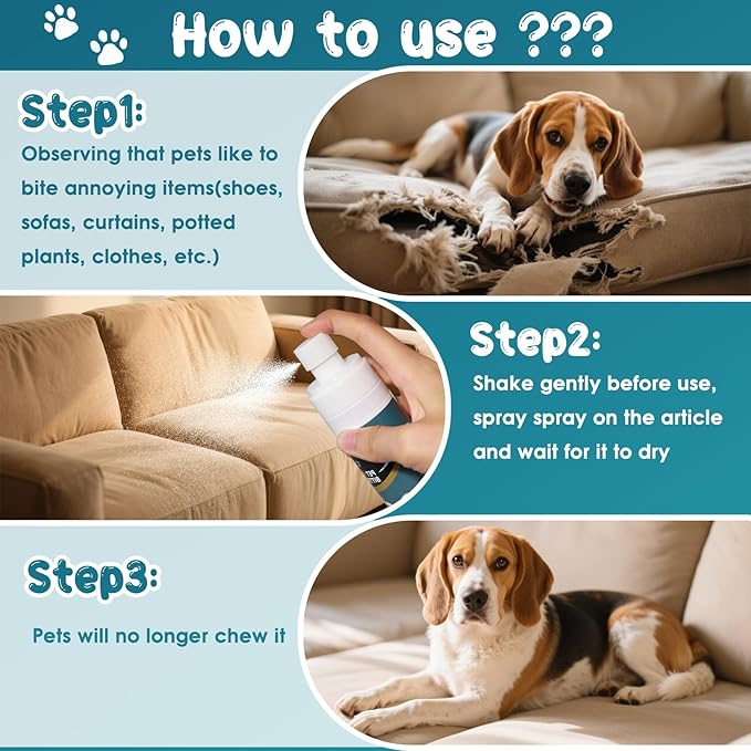 QHZ] Dog Bitter Apple Spray - Anti-Licking & Chewing Training Aid, Natural & Safe Bitter Agent, Protects Furniture & Wounds, Safe & Non-Toxic Bittering Agent