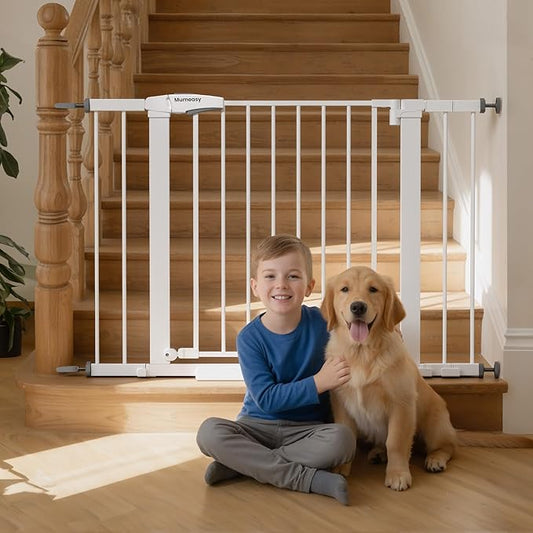 Baby Gate for Stairs, 26-40" Auto Close Dog Gate for Doorways, Pressure Mounted Child Gate with Walk Thru Door, Easy Install Safety Gate for Children and Pets, White