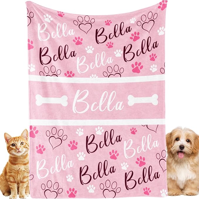 Bemaystar Custom Dog Blanket - Ships Next Day Dog Blankets for Small Dogs Personalized Blanket with Name Personalized Gift for Dogs Cat Kids Friends Couples Name