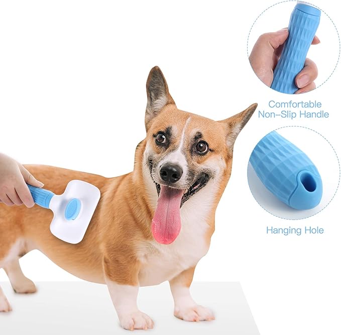 Self Cleaning Slicker Brush -Dog Brush & Cat Brush–Pet Grooming Brush- Shedding Grooming Tools-Gently Removes Loose Undercoat, Mats and Tangled Hair