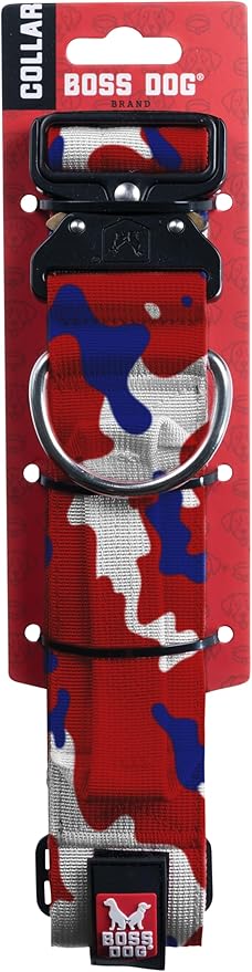 Boss Dog Tactical Collar, Red, White & Blue Camo, Medium