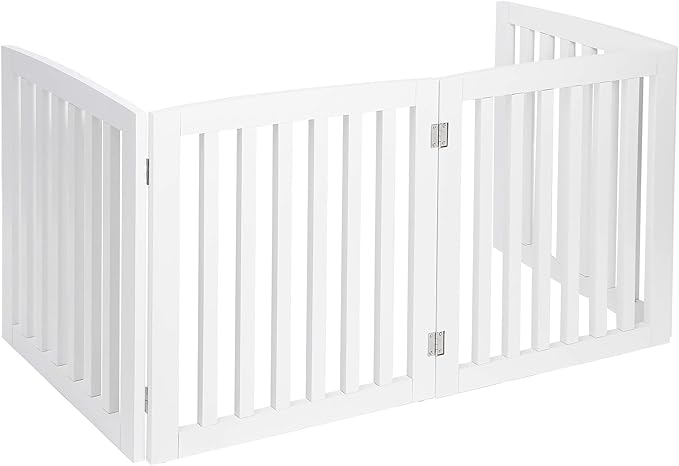 Freestanding Pet Dog Gate, 3-Panel/ 4-Panel Wooden Folding Fence for Hallway,Doorway,Hall,Stair,24 Inch Height Indoor Foldable Dog Fence (White, 4 Panel 24“)