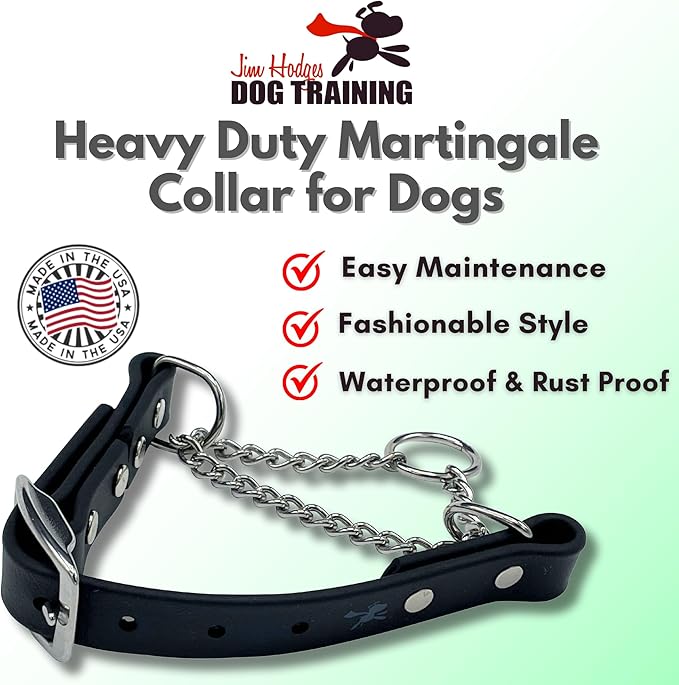 Martingale Collar for Dogs, Biothane, Stainless Steel Hardware, No Pull, Made in The USA, Professional Grade, Extra Large, Black