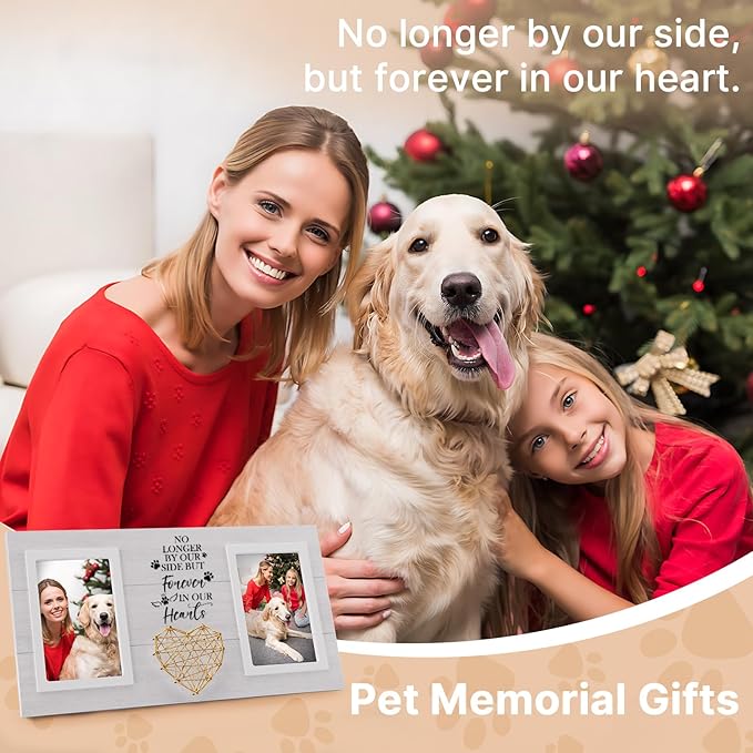 Dog Memorial Gifts for Loss of Dog, Pet Sympathy Gifts for Dogs Cats Owners Pet Memorial Frame for Loss of Dogs, White Pet Remembrance Frame for Double Picture 4×6 IN